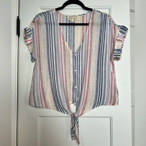 Cloth & Stone Striped Tie Front Top (Small)